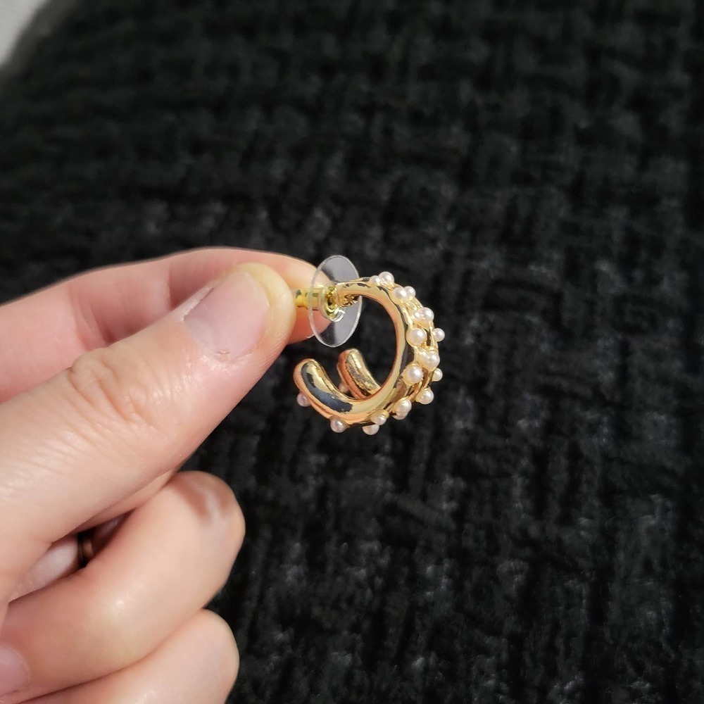 🔴SUGARFIX by BaubleBar Pearl and Gold Double Hoop Earrings - Gold‎ - Picture 5 of 5